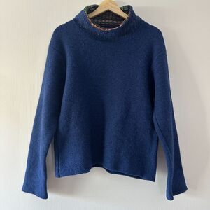 Kearse & Boys 100% Wool Sweater Blue Made‎ in Scotland High Neck Pullover Medium